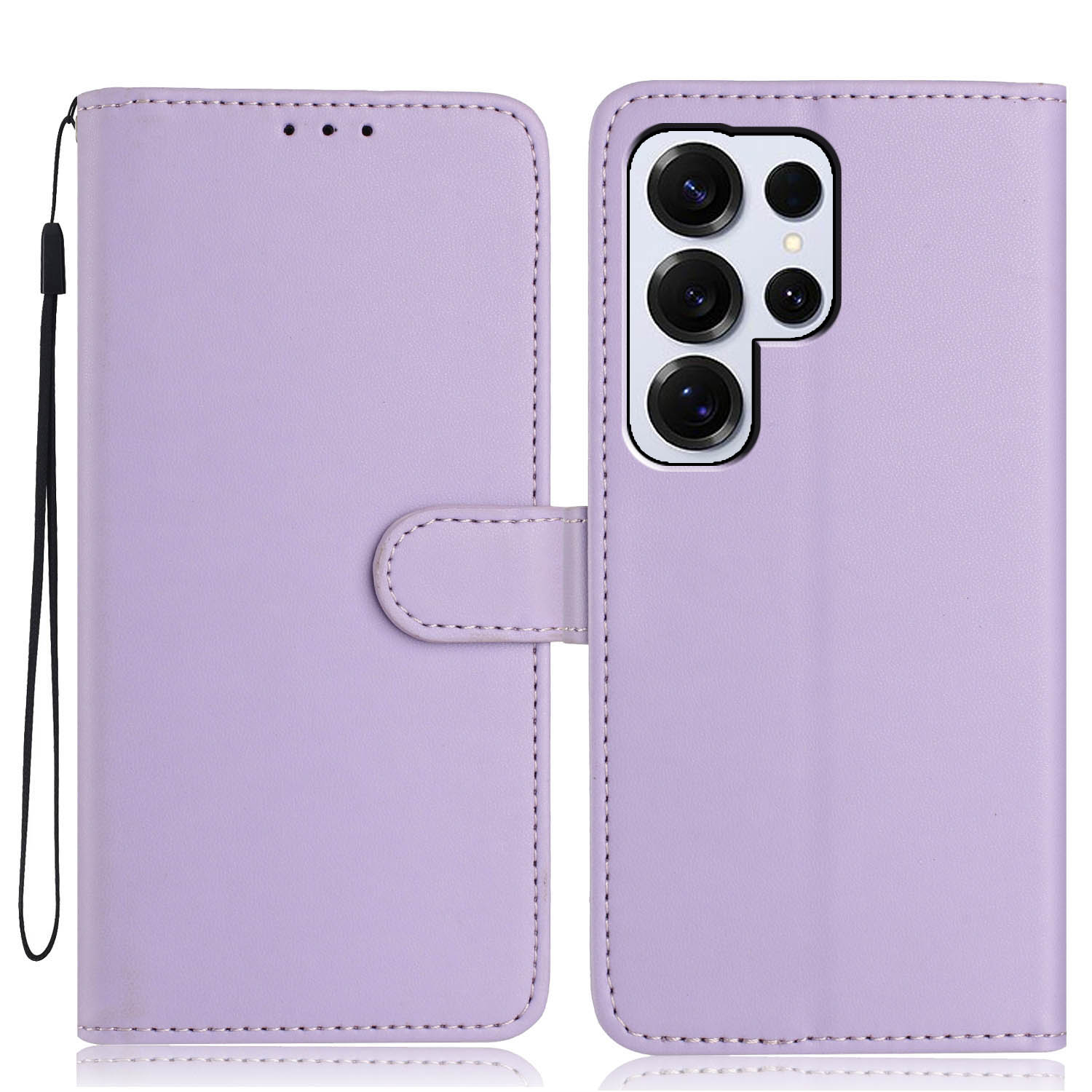 

For Samsung Galaxy S25 Ultra Wallet Case with Strap/Multiple Card Slots Solid Color Leather Stand Phone Cover