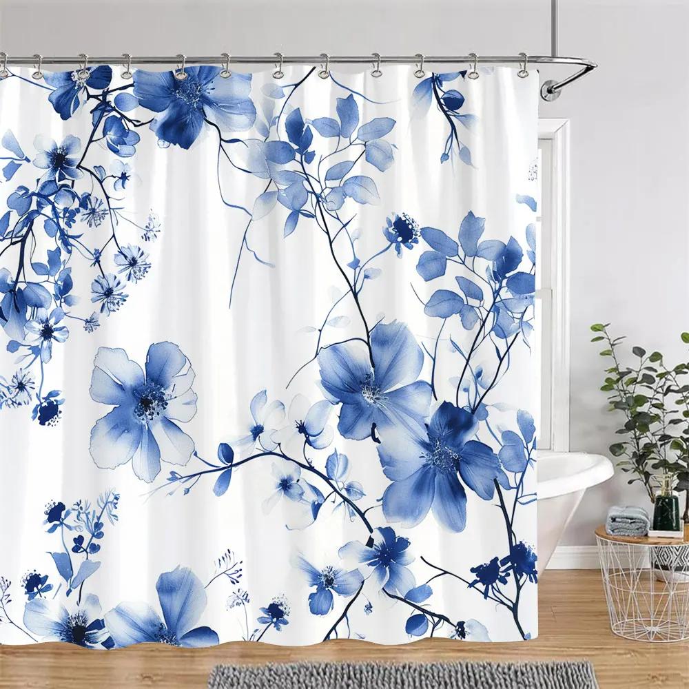 Beautiful Botanical Floral Shower Curtain Watercolour Painting Art Creative Vintage Style Polyester Bath Curtains Bathroom Decor