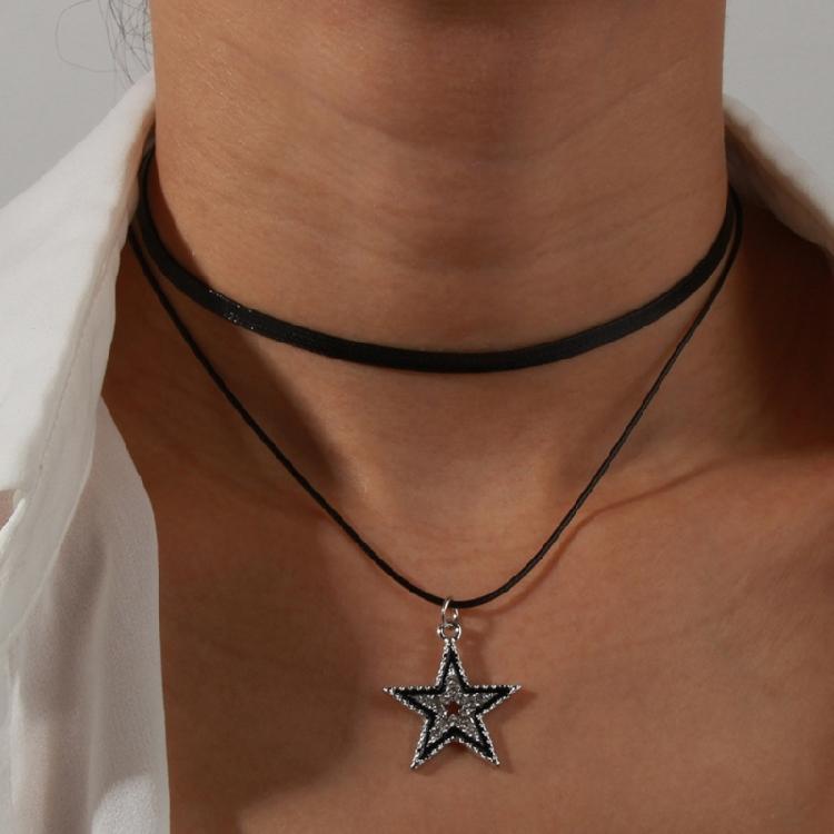 Novel Hollow Star Pendant All-matched Clavicle Chain Leathers Rope Neck Chain