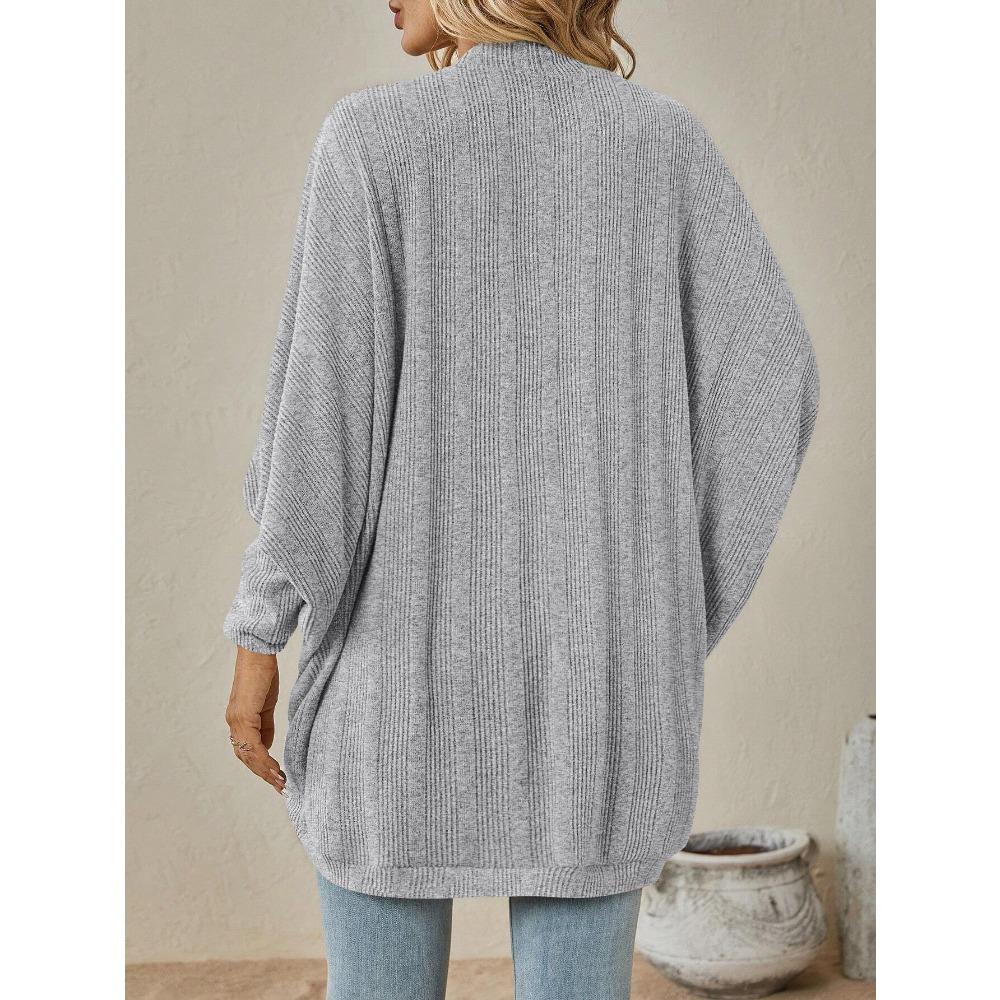 Women New Arrival Solid Medium Length Knit Cardigan, Autumn Winter Casual Open Front Knitted Sweater