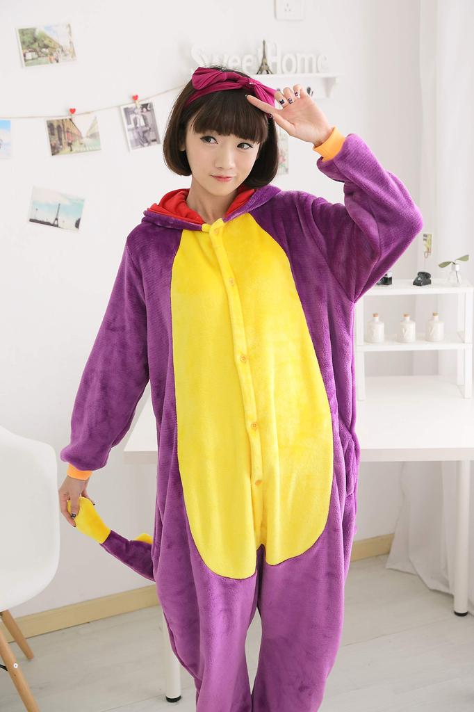 Dorawithme Purple Dragon Kigurumi Pajamas for Adults, Animal Cosplay Costume for Halloween and Christmas, Unisex (Size L)