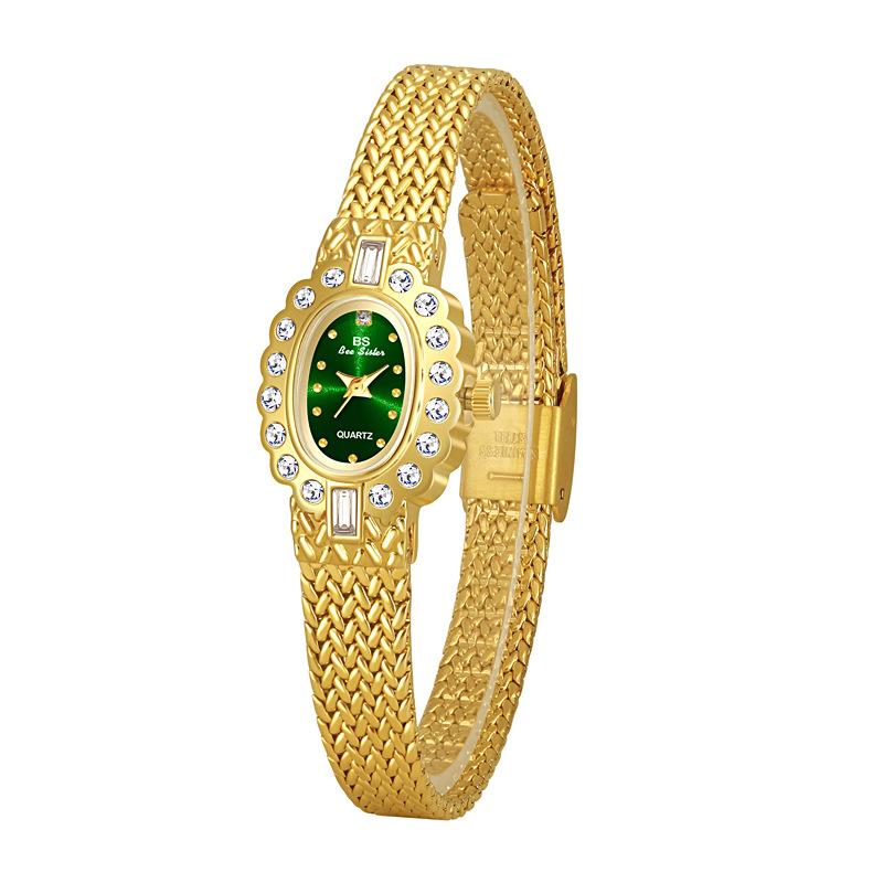 New Watch Female BS Brand Light Luxury Women's Watches Vintage Elegant Small Oval Dial Crystal Quartz Wristwatches Ladies