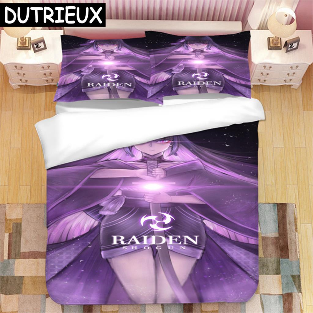 Genshin Impact Raiden Shogun 3D Printed Bedding Set Duvet Covers Pillowcases Comforter Bedding Set Bedclothes Duvet Cover