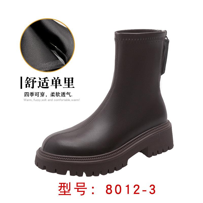 New platform Martin boots short boots women's British style heightening thin boots fleece boots rear zipper thick heel women's boots