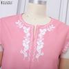 ZANZEA Women Print Casual V-Neck Summer Short Sleeve Dress