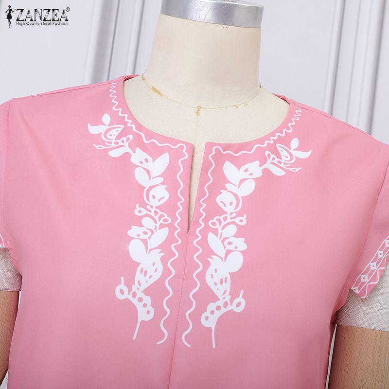 ZANZEA Women Print Casual V-Neck Summer Short Sleeve Dress