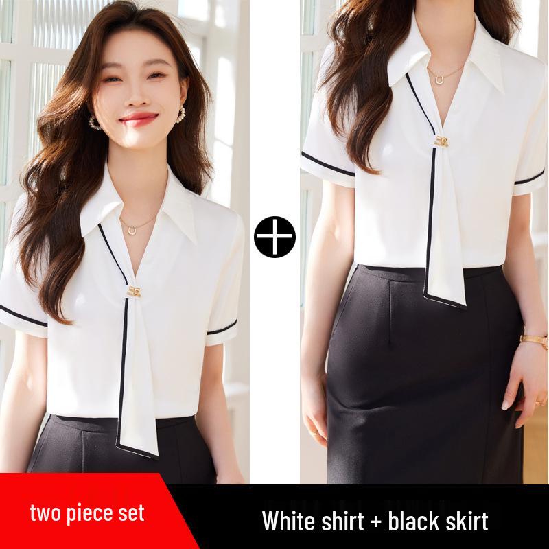 Women's Stylish White Short-Sleeve Summer Shirt 2024