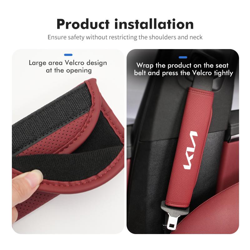 ABF3 Leather Car Seat Safety Belt Soft Protector Shoulder Strap Pad For KIA Sorento Stinger Soul Spectra Niro Cadenza Sephia