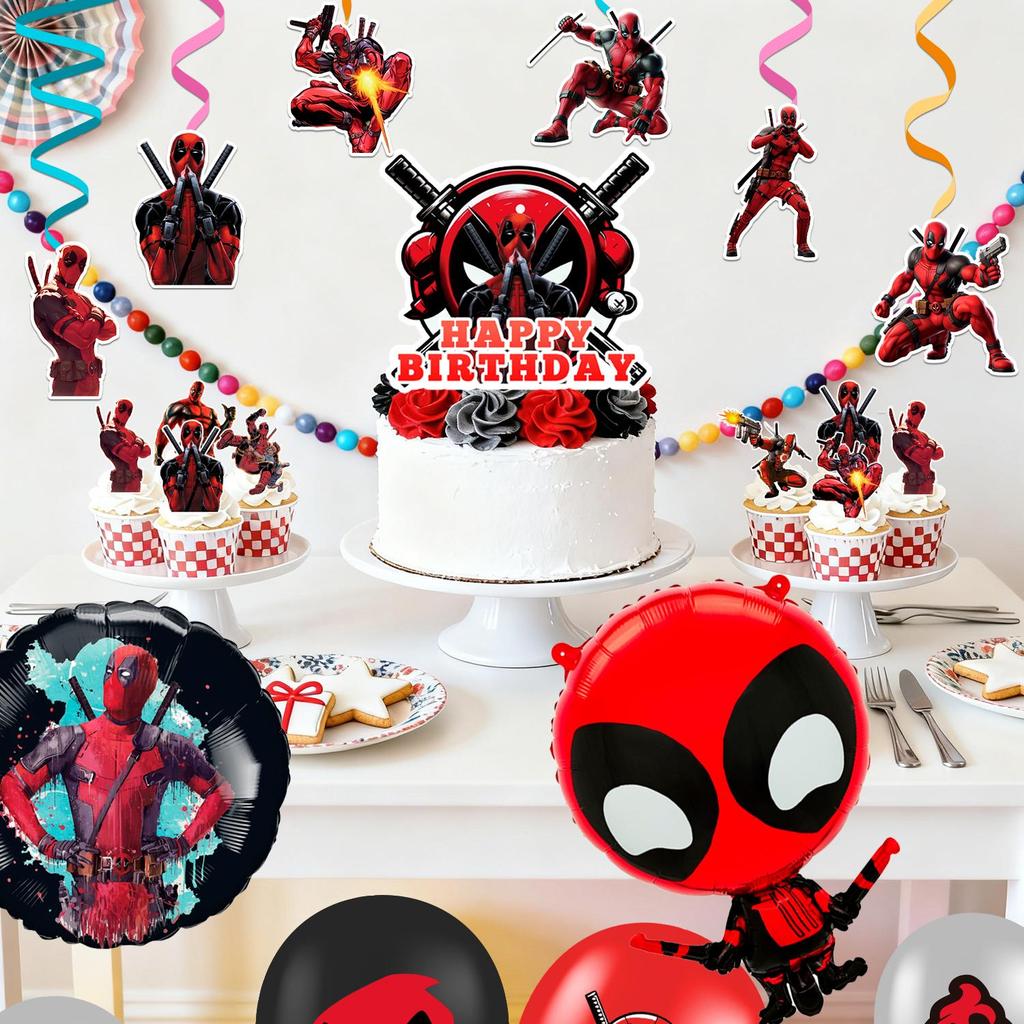 47pcs Cartoon Birthday Party Supplies, Cartoon Party Decorations Set-Spirals Banners Cake Topper Balloons for Kids Cartoon Themed Birthday Party
