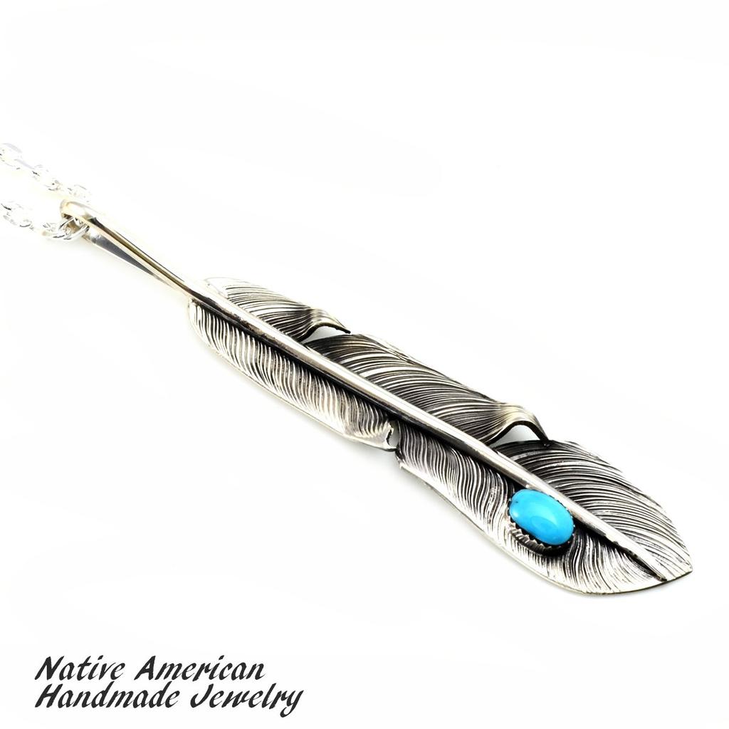 [STERLING SILVER 925] Feather Silver Necklace Pendant Chain AMTHANE-004