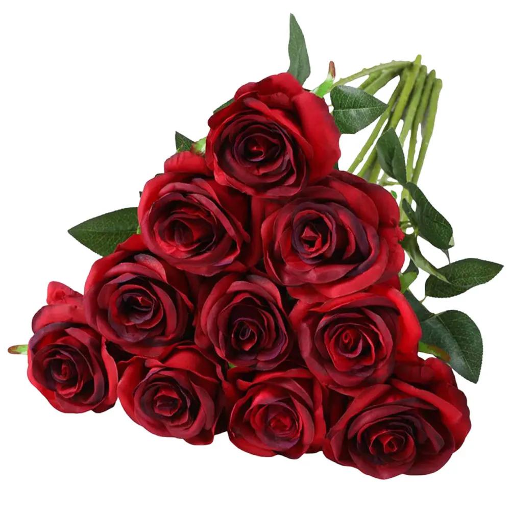 1 Stück Realistischer Rosenstrauß mit künstlichen Stielen Seidenrosen Blumiger Hochzeitsstrauß für Tischdekoration Heimpartydeko
