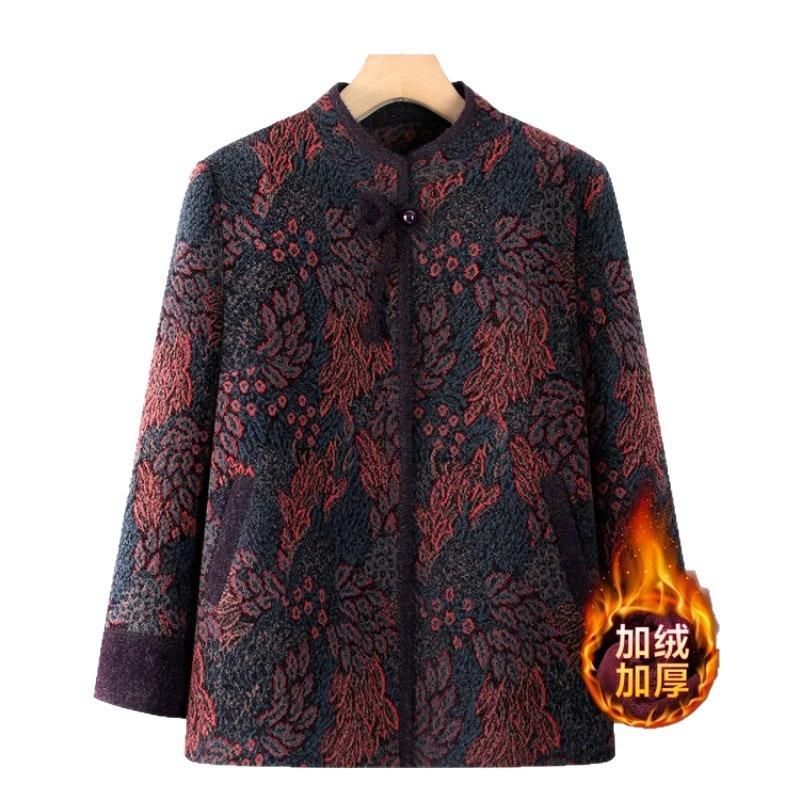 Middle aged the elderly woolen winter clothes velvet mink thickened coat old lady clothes top