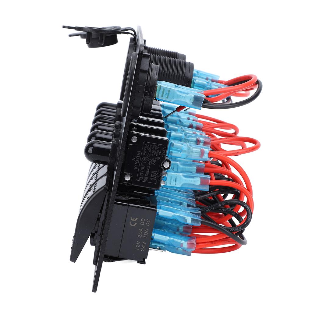 DC 12‑24V 6 Gang Rocker Switch Panel Overload Protection Dual USB Charger with Digital Voltmeter Display for Boats