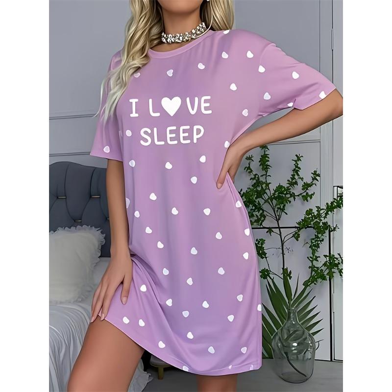 Summer Women's Nightgown Cute Round-Neck Short-Sleeve Dachshund Print Dress—Comfortable and Breathable Loungewear for Home
