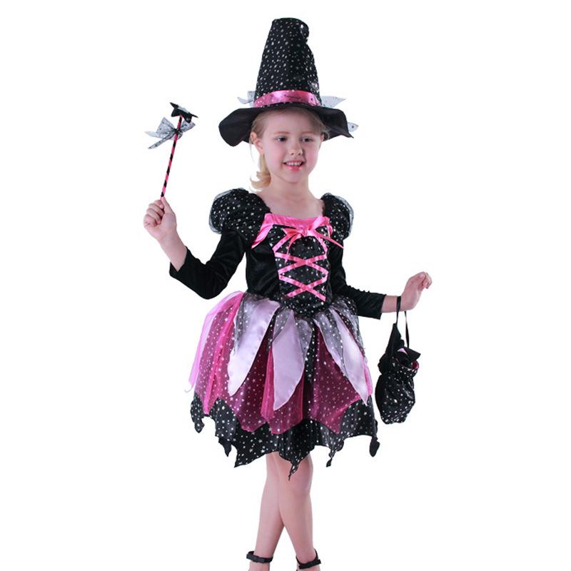 Heksesett Kjole Jenter Halloween Trollmannskostyme Barn Fest Heks Vestidos