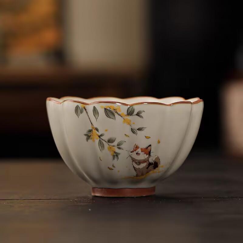 Beige Ru Kiln Teacup Cute Cute Cat Teacup Master Cup Girls Personal Tea Cup Tea Bowl Ceramic Tea Cup