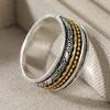 Vintage Hand Carved Geometry Women's Ring Two Color Metal Geometry Daily Wear Party Jewelry Anniversary Gift