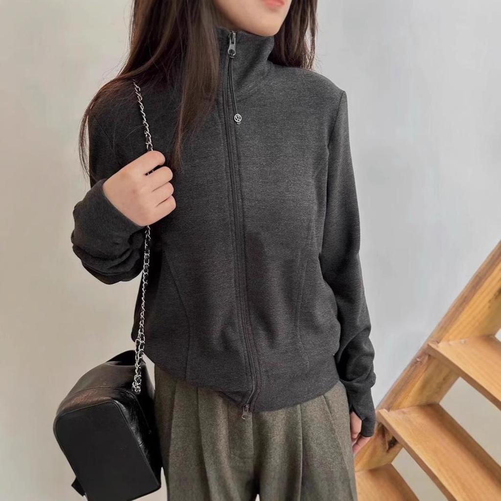 Korean Style Women's Zipper Long Sleeve Base Layer Top: Stand-Up Collar Sweatshirt Cardigan for Autumn/Winter 2024