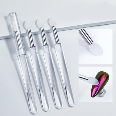 2Pcs Nail Art Transparent Silicone Brush Mirror Powder Pigment Applicator Stick