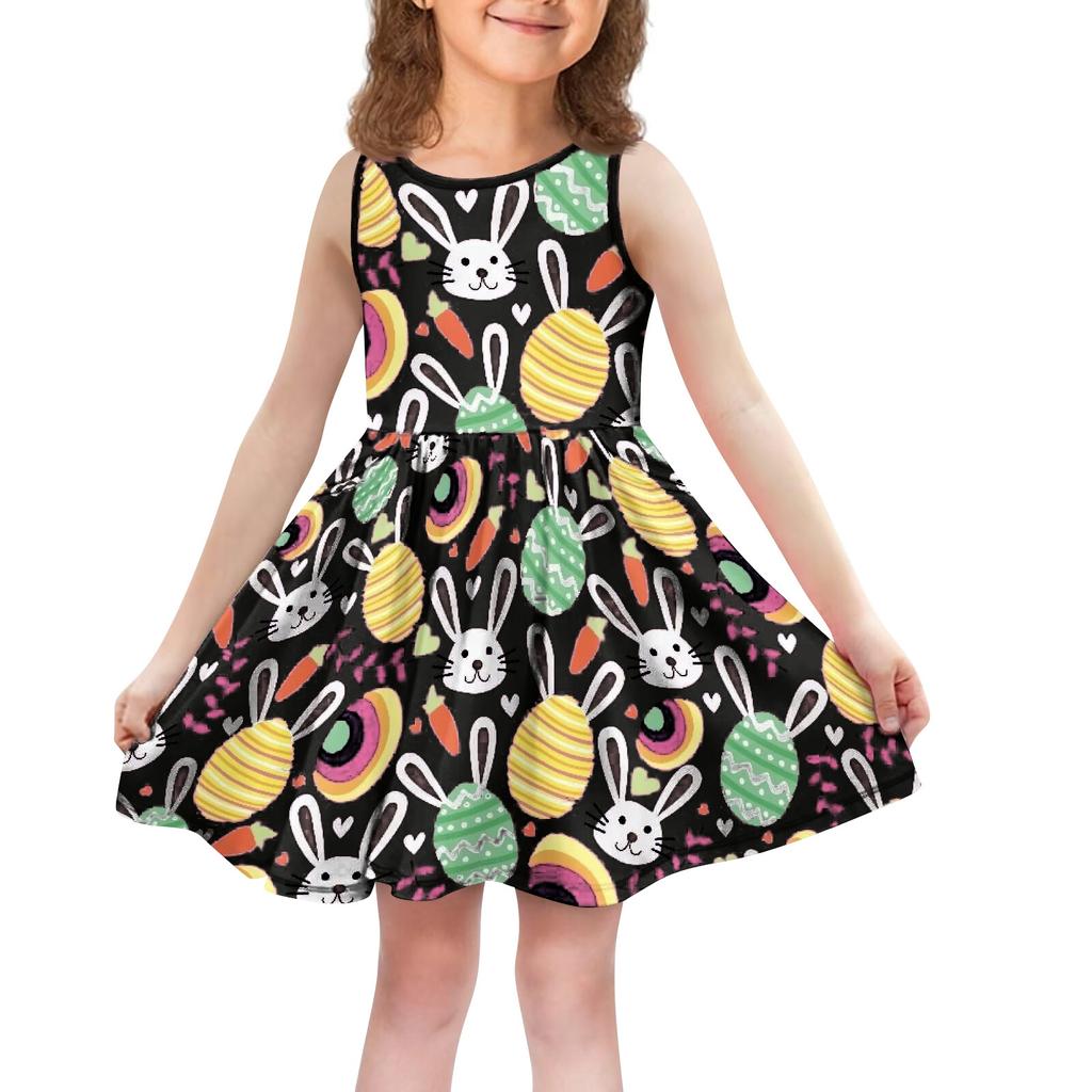 Children's Fashionable Comfortable Casual Sleeveless Easter Print Dress
