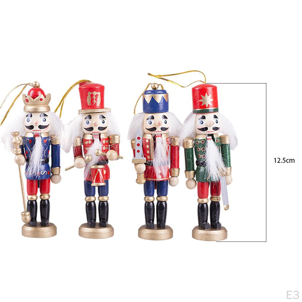 4PCS Christmas Nutcracker Figurines Set, Wooden Soldier Hanging Decorations for