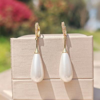 Trendy weiße tropfenförmige Imitationsperlen-Ohrringe für Frauen, modische Zirkonia-Ohrringe, Schmuck, Geschenk zum Muttertag, Zubehör