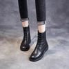 Boots female 2025 spring and autumn Martin boots British style round head flat heel medium tube short boots thin retro leather shoes