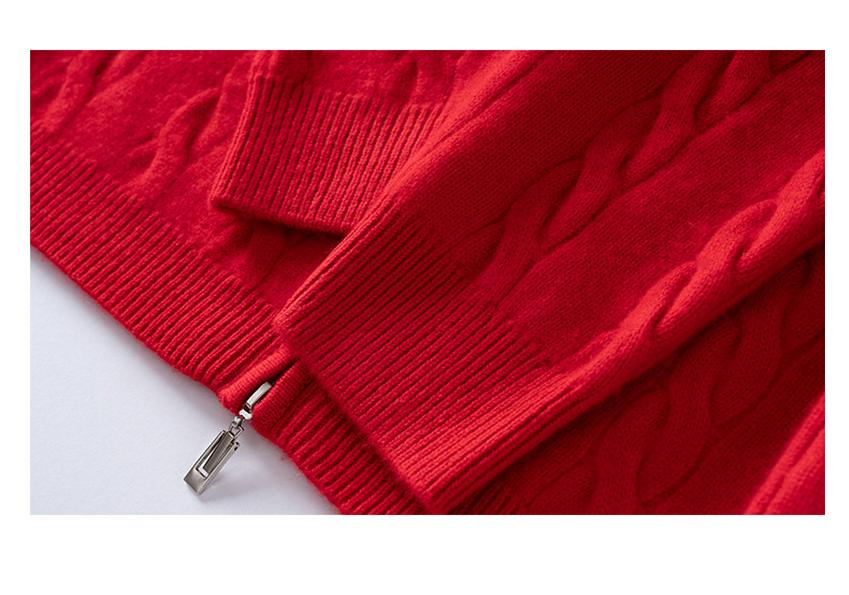 Women's Thick Cable Knit Cashmere Cardigan - Round Neck Zipper Sweater for Autumn/Winter