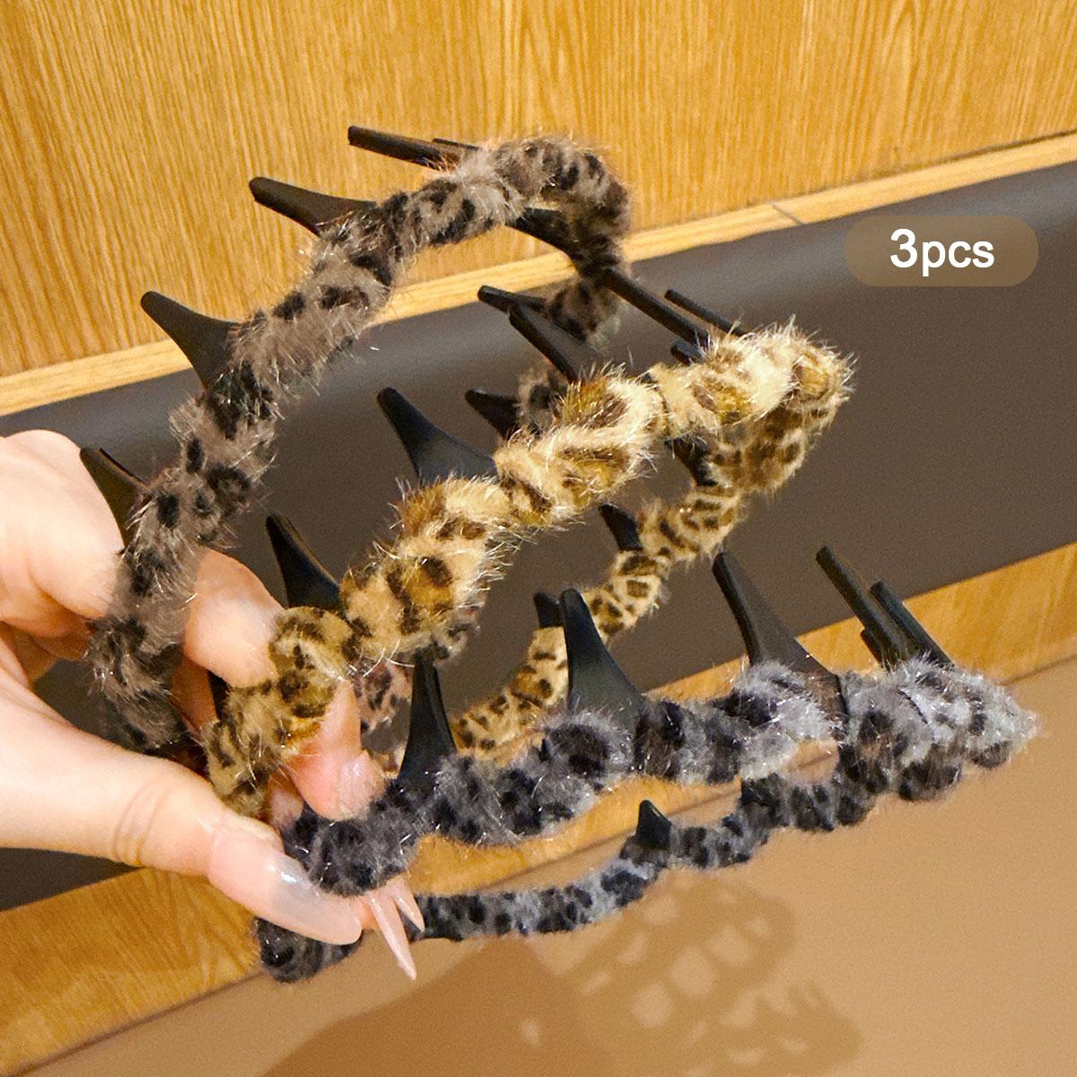 

3 ежедневных леопардовых повязки на голову с длинными зубцами, модные головные уборы для повседневного использования Size fits all