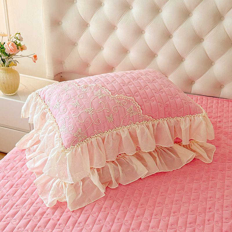 

Молочный бархат с хлопковым чехлом, пара кружевных чехлов, утолщенный и теплый коралловый бархатный чехол для подушки, одинарная подушка с добавлением бархата 48*74cm-2pcs