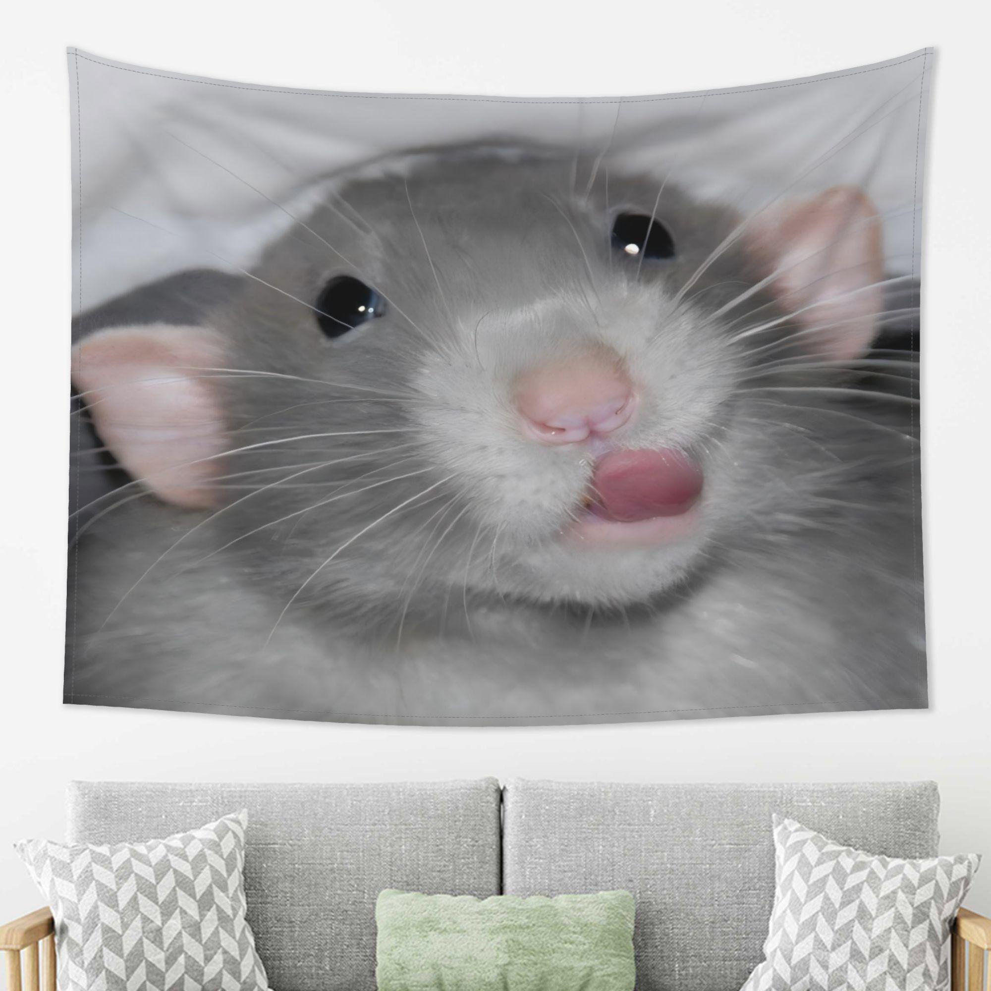 Funny Cute Pet Hamster Tapestry Cute Licking Mouth Hamster Big Head Print Hanging Cloth Room Decoration 100X70CM