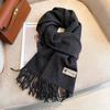 Womens Warm Thick Wool Blend Scarf Long Shawl With Tassels Winter Solid Color Fashion Accessory