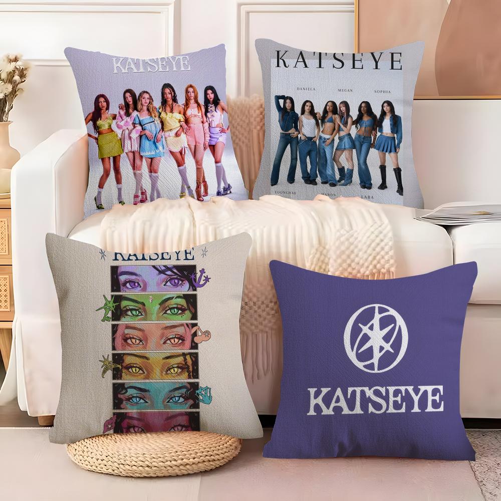 Kpop Style Eyekons Kpop Style Band K-Katseye 3 Pillow Case Natural Linen Double-Sided Printing Sofa Home Decor Cushion Cover