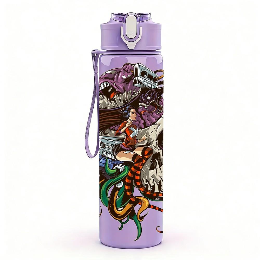 1PC Dense Abstract Plant Creature 750ml Color Plastic Sports Water Bottle Leakproof Flip Straw Lid Suitable for Sports Office Home Use