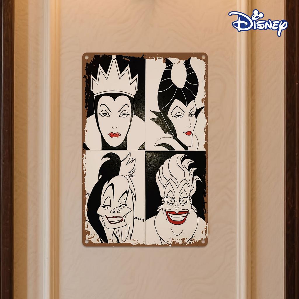 1pc Vintage Disney Villains Metal Tin Sign - 8x12 Inch, Rustic Wall Art Decor for Fans, Featuring Maleficent, Jafar, Ursula & Cr
