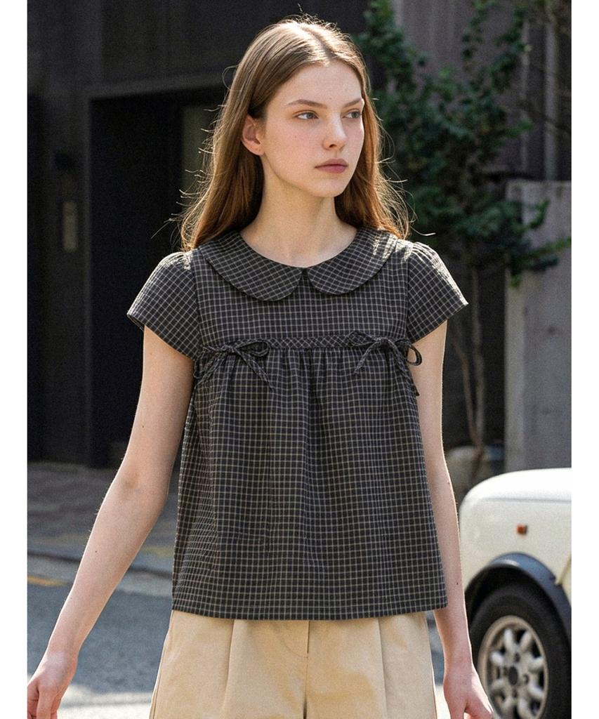 Poebeo21 Lovely Check Flare Short Sleeve Blouse (Ftdbbl050)