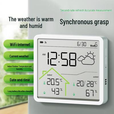 Smart WiFi Indoor/Outdoor Temperature & Humidity Monitor with Clock