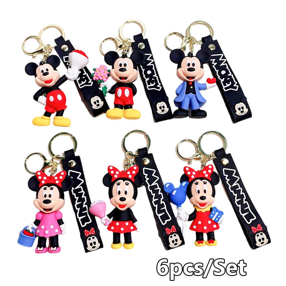 Disney Set di Portachiavi Personaggi Serie Floreale di Topolino e Minnie Carino Cartone Animato Bouquet Portachiavi per Coppia Modello Floreale Borsa Regalo