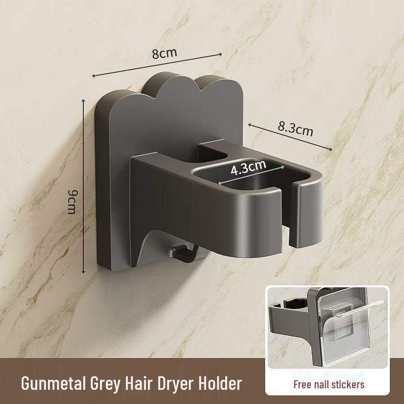 Punch-Free Wall-Mounted Hair Dryer Holder: Bathroom Storage Rack & Hanger