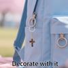 Wooden cross keychain party gift kraft paper label and organza bag christening gift