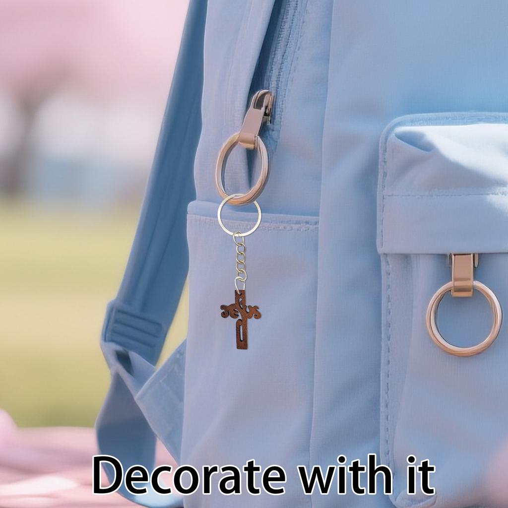 Wooden cross keychain party gift kraft paper label and organza bag christening gift