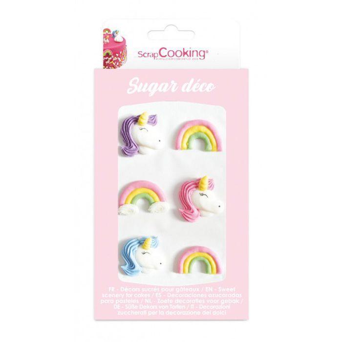6 Sweet Unicorn and Rainbow Decorations