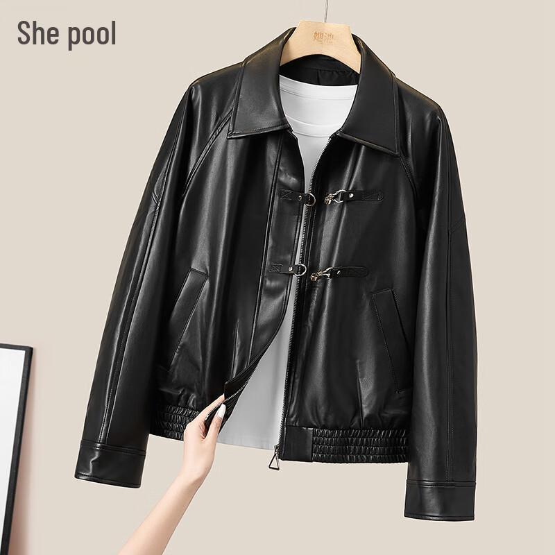 

Женская куртка в мотоциклетном стиле с коротким лацканом L