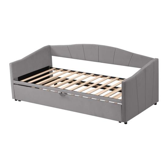 Upholstered Bed Extendable Sofa Bed 90/180x200cm with Slatted Frame, Multifunctional Bed Made of Skin-Friendly Velvet Fabric