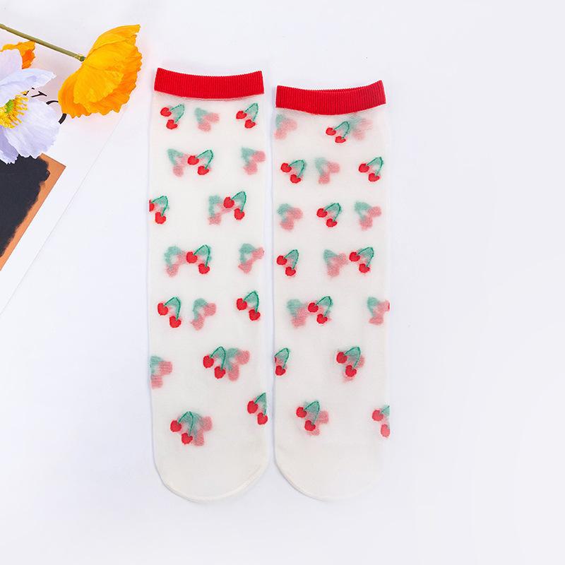 

Весенние и летние кружевные милые цветочные носки из стеклянного шелка - модные и милые женские носки с впитыванием пота One size (size 35-39) вишня