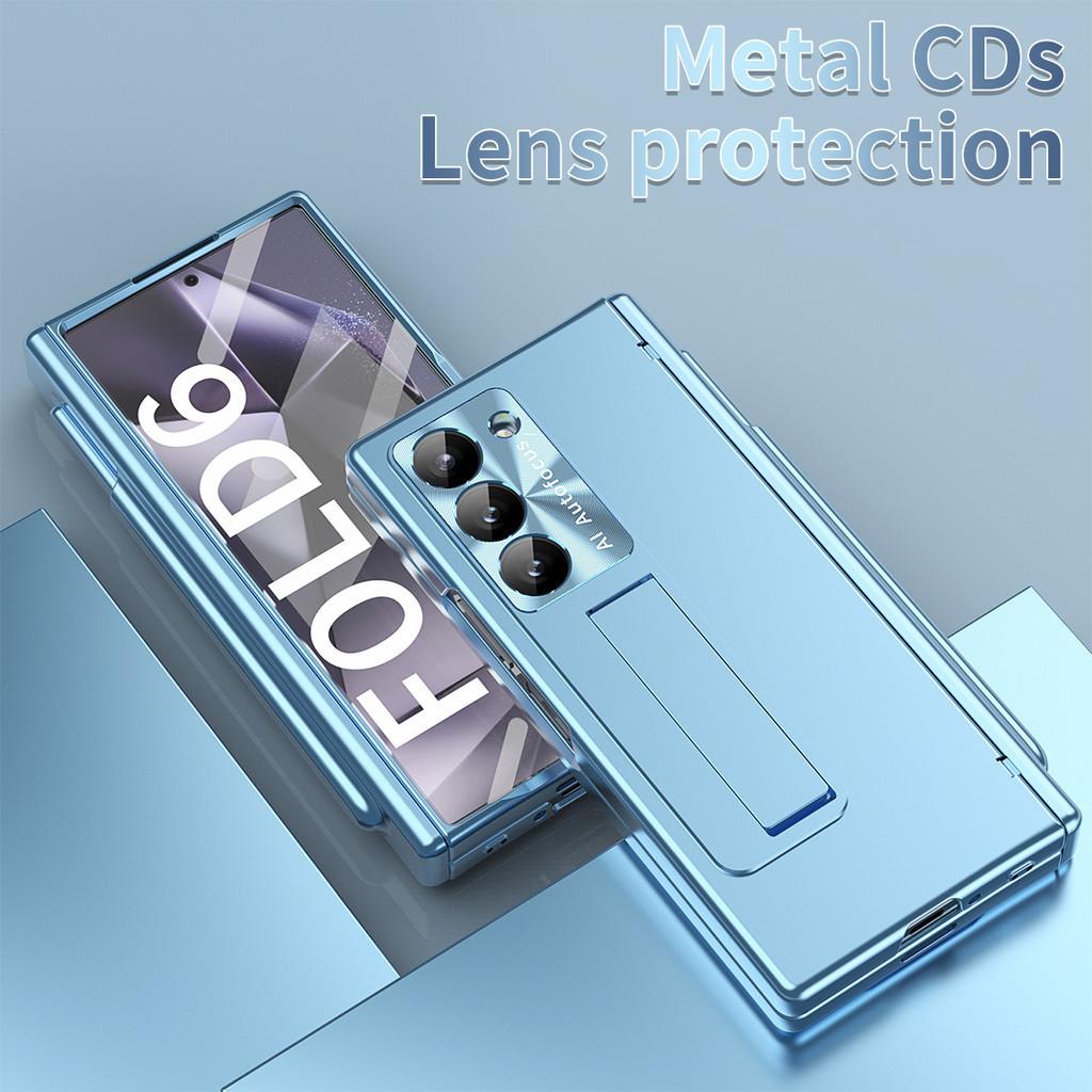 Galvanisiertes Klappgehäuse mit Stiftschlitz für Samsung Galaxy Z Fold 6 Fold5 Fold4 3 5G, gehärtete Folie, Hartschutz, Klapphülle, Halter, Ständer