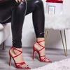 Fashion Large Size Women Sandals Fashion Summer Sexy Pumps 8cm Open Toe Ankle Straps Stilettos High Heels Party Dress Red Wedding Shoes