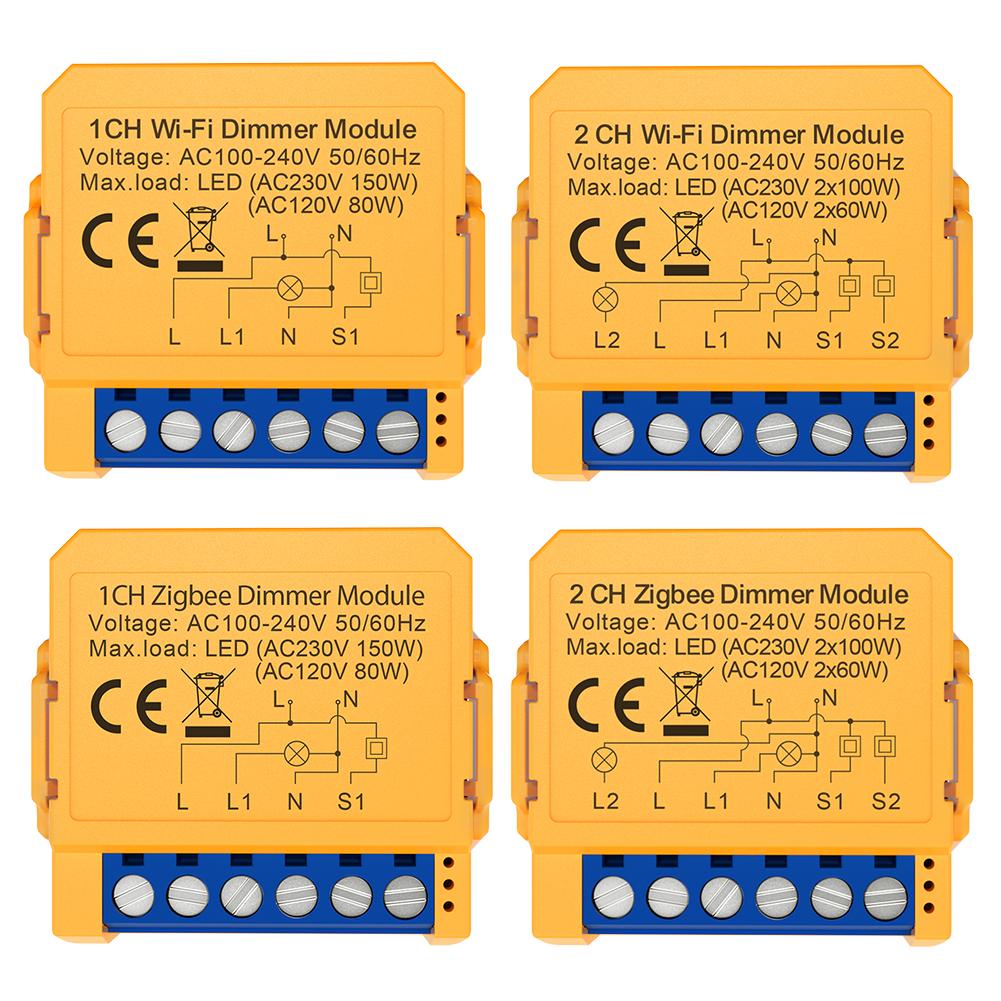 

Wi-Fi ZigBee умный диммерный модуль, приложение, дистанционное управление, 1/2 банды, регулируемый выключатель света, работает с Alexa Google Home