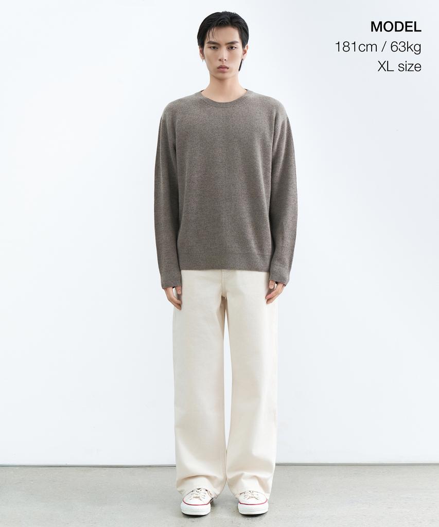 MUSINSA STANDARD [Victoria Wool] Minimal Ribbed Crew Neck Knit [Taupe]