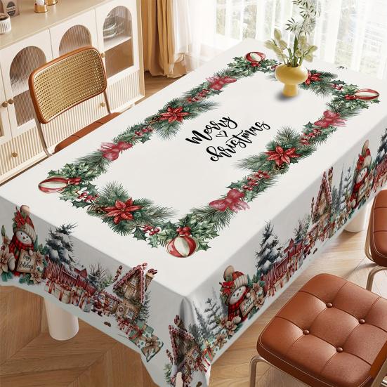 Christmas Tablecloth Winter Snowman Xmas Tree Wreath Design Rectangle Tablecloths Washable Fabric Table Cover